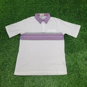 Vintage 90s Arrow MOD Polo Shirt M/L 21x28 Whtie Purple